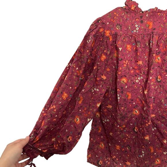 Sundance Dorthea Bloom Top Ruffle Puff Sleeve Button Down Floral Blouse XS - Picture 8 of 11